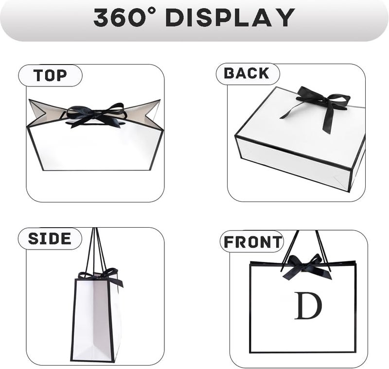 QLSKO Initial Gift Bag with Bow Ribbon Personalized Horizontal Paper Bag Monogrammed Birthday Gifts for Women Men (D-Medium) - Image 3